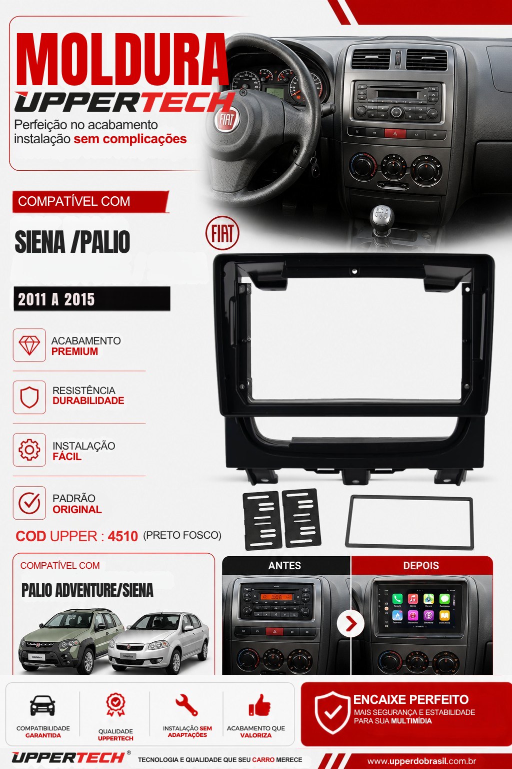Flyer 4511 — Moldura Fiat Siena Palio Adventure 2011 a 2015 Preto Fosco