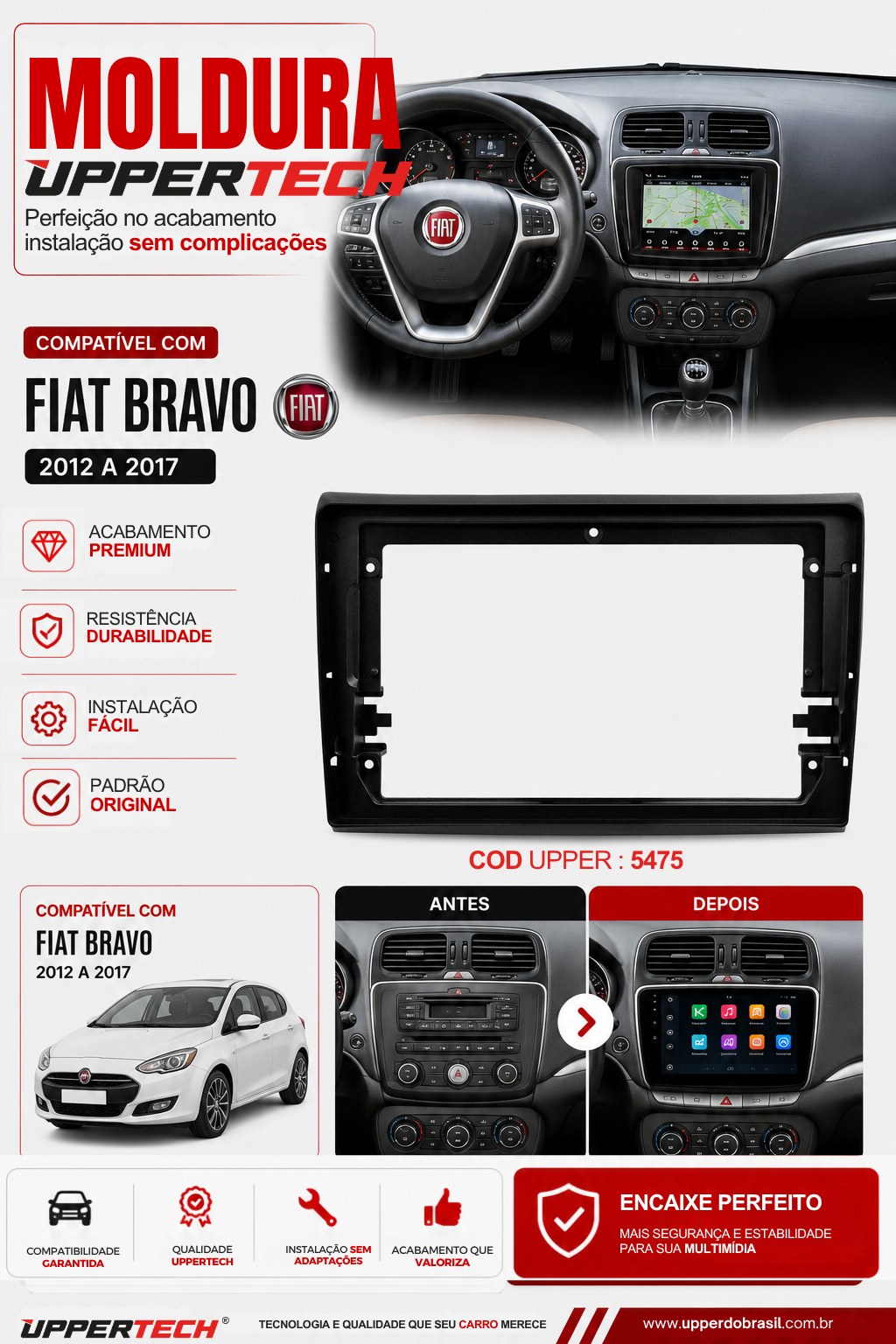 Flyer 5475 — Moldura Fiat Bravo U-Connect 2012 a 2017