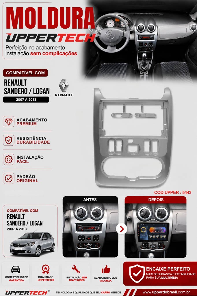 Flyer 5443 — Moldura Renault Logan Sandero 2007 a 2013 Prata