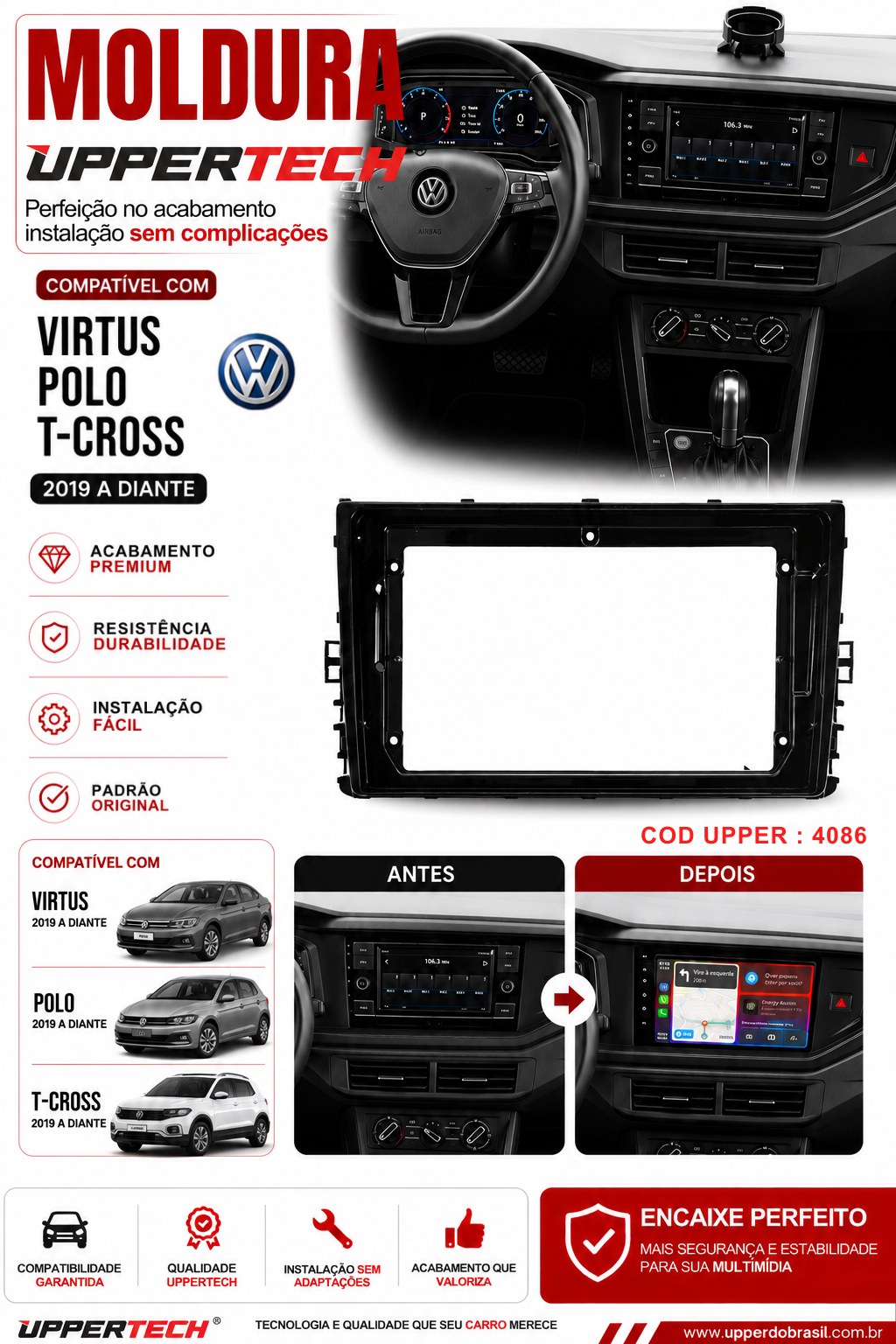 Flyer 4086 — Moldura Volkswagen Virtus Polo T-Cross 2019 a Diante