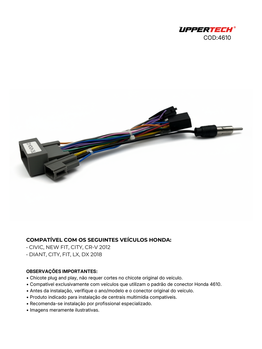 Chicote ISO · Honda — Civic, City, Fit (2012–2025) (Com Antena) - miniatura 4