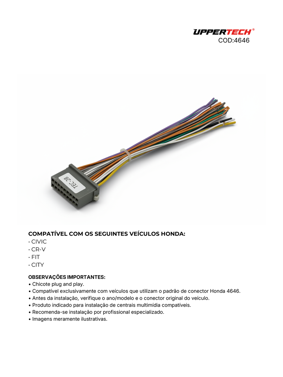 Chicote ISO · Honda — Civic, Fit (2001–2025) (Sem Antena, Fêmea) - miniatura 3