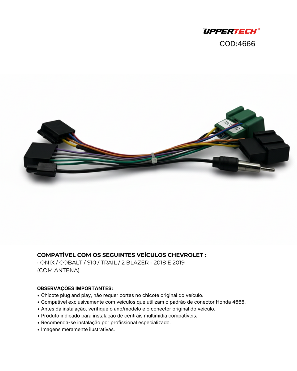 Chicote ISO · Chevrolet — Cobalt, Onix, S10 (2018–2019) (Com Antena) - miniatura 3