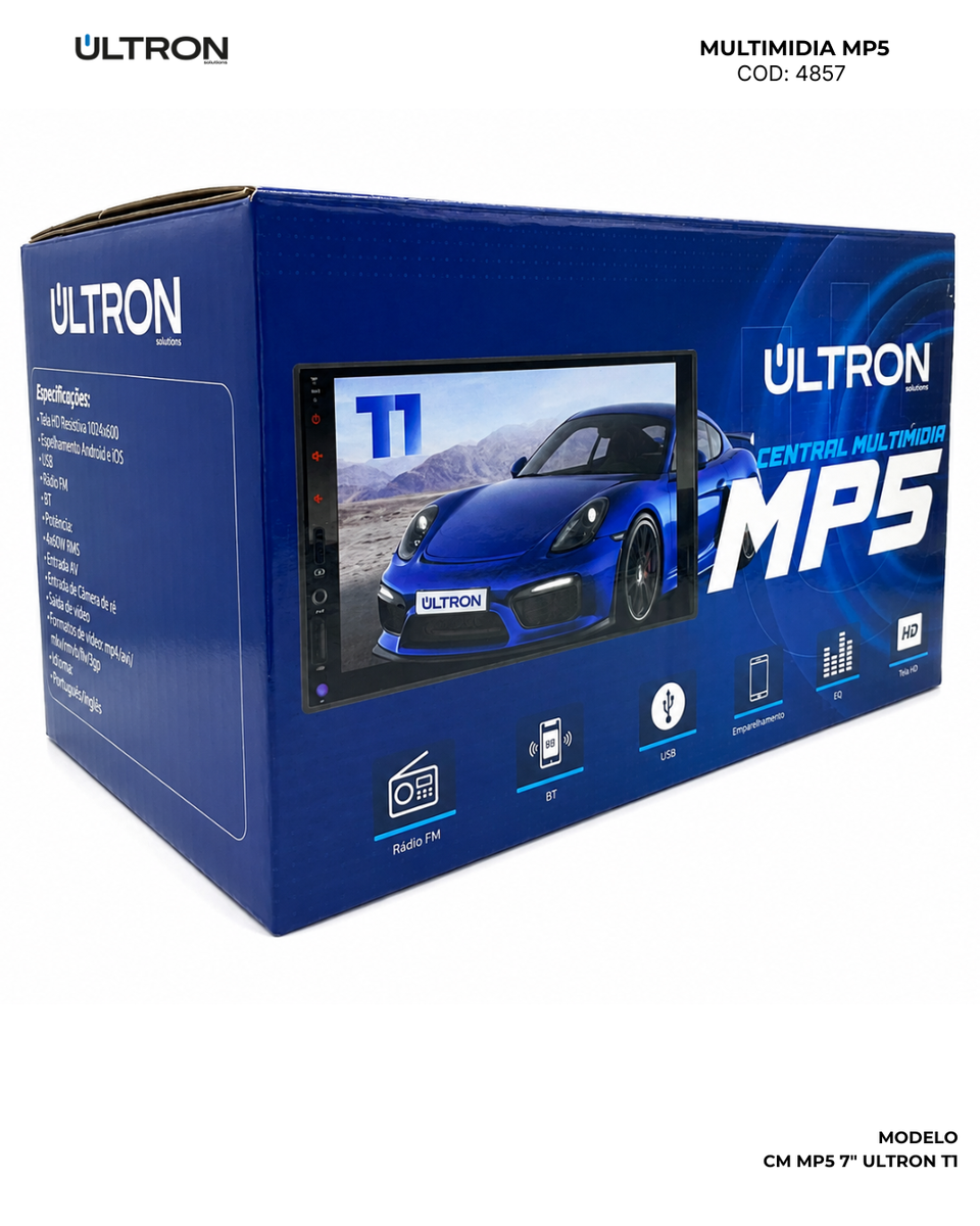 Embalagem · Central Multimídia · MP5 Ultron "7" T1 Tela Full Touch