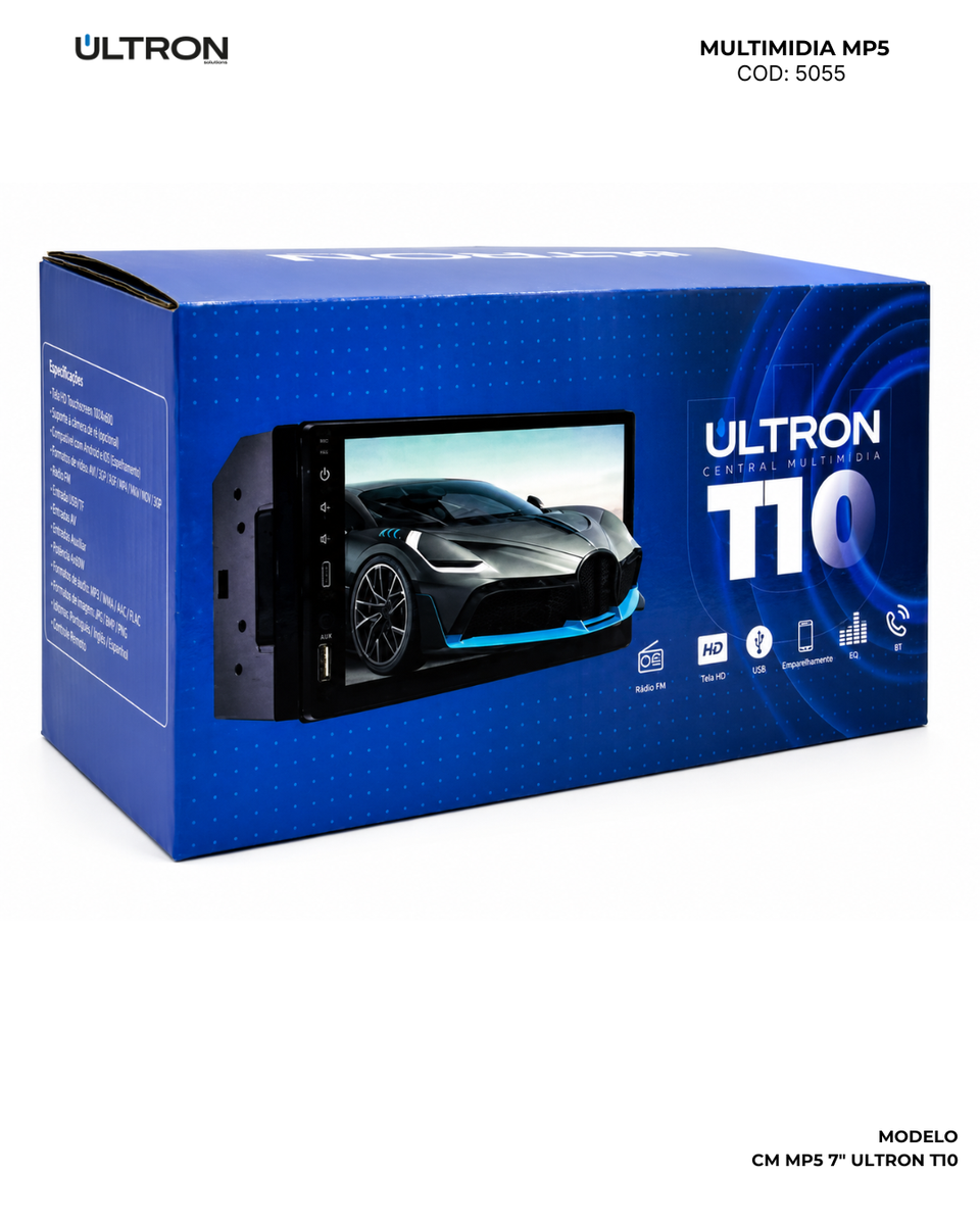 Embalagem · Central Multimídia · MP5 Ultron "7" T10 Tela Full Touch Compatível CarPlay/Android Auto