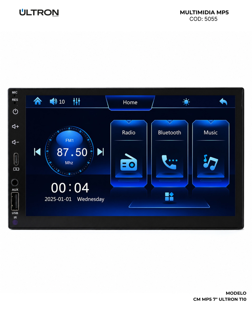 Central Multimídia · MP5 Ultron "7" T10 Tela Full Touch Compatível CarPlay/Android Auto — detalhe