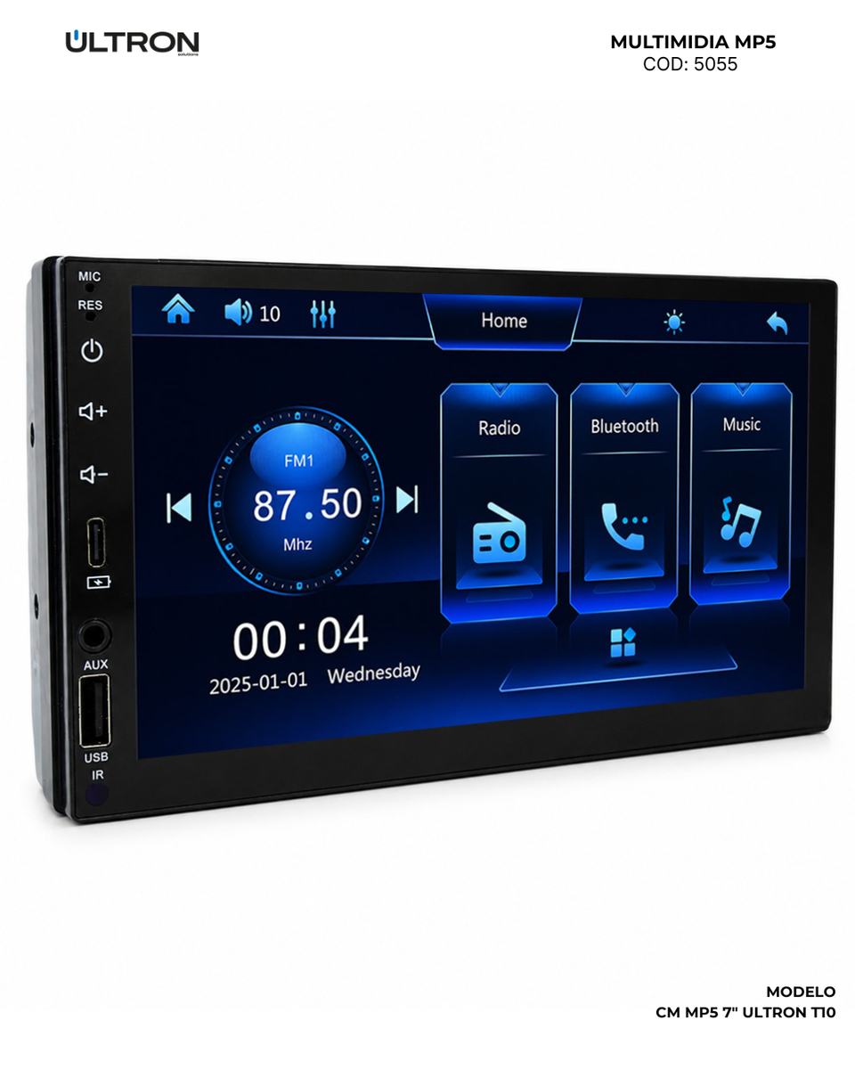 Central Multimídia · MP5 Ultron "7" T10 Tela Full Touch Compatível CarPlay/Android Auto — detalhe