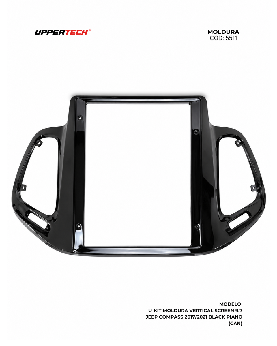 Moldura + Chicote específico · Jeep — Compass (2017–2021) · 9.7" · Black Piano - miniatura 2
