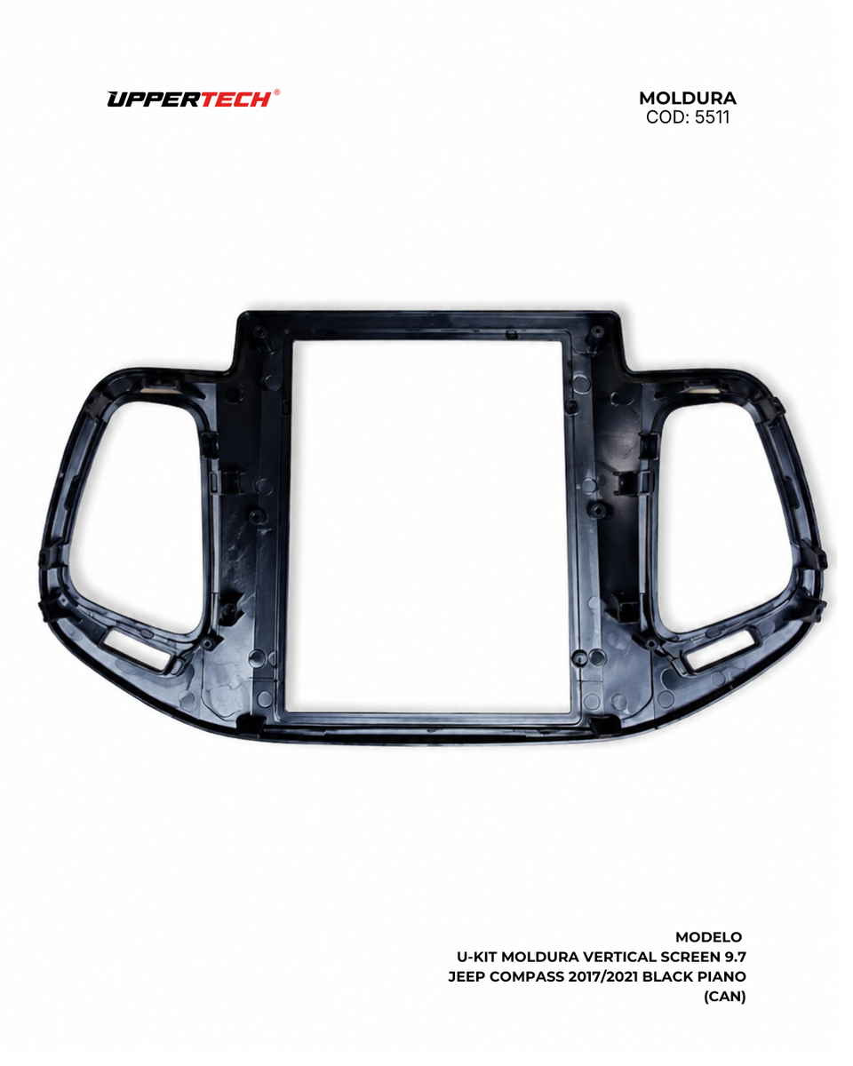Moldura + Chicote específico · Jeep — Compass (2017–2021) · 9.7" · Black Piano - miniatura 3