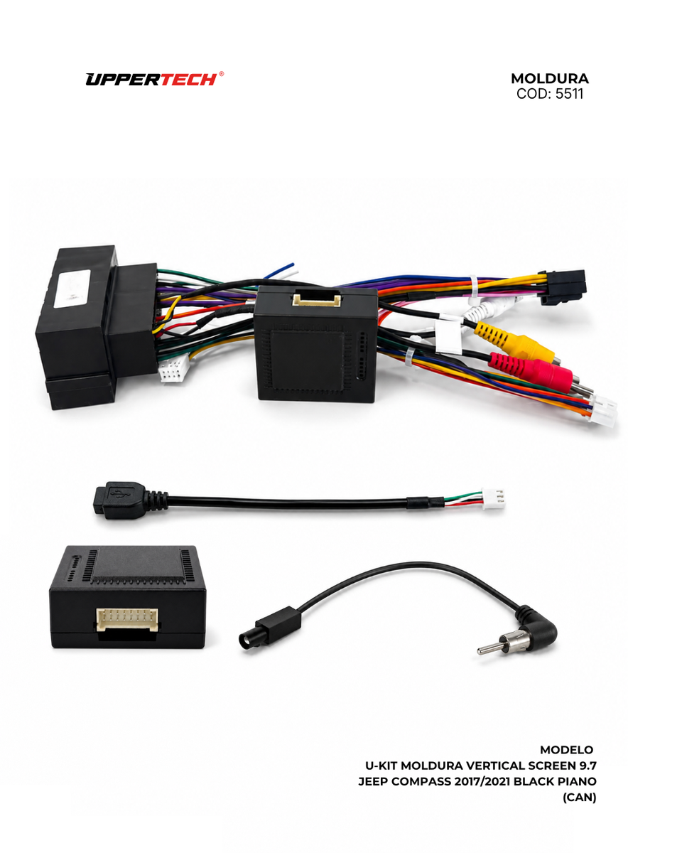 Moldura + Chicote específico · Jeep — Compass (2017–2021) · 9.7" · Black Piano - miniatura 4
