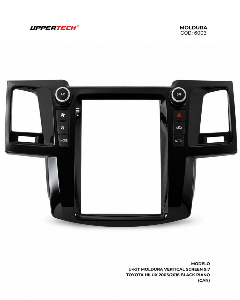 Moldura + Chicote específico · Toyota — Hilux, SW4 (2005–2016) · 9.7" · Black Piano - miniatura 2