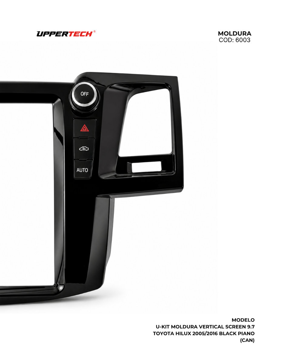Moldura + Chicote específico · Toyota — Hilux, SW4 (2005–2016) · 9.7" · Black Piano - miniatura 4