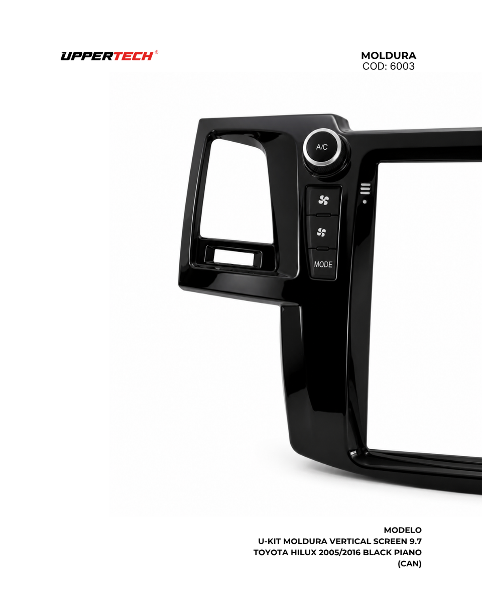Moldura + Chicote específico · Toyota — Hilux, SW4 (2005–2016) · 9.7" · Black Piano - miniatura 5